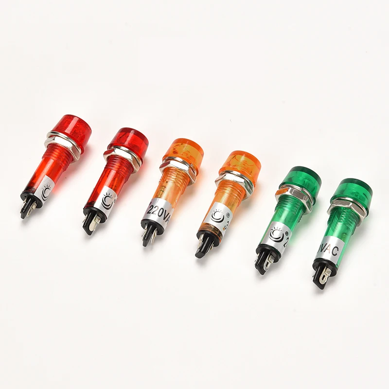 10MM circular indicator lamp AC DC6V 12V 24V 110V 220V 380V small power supply plastic signal lamp red green yellow neon bulb