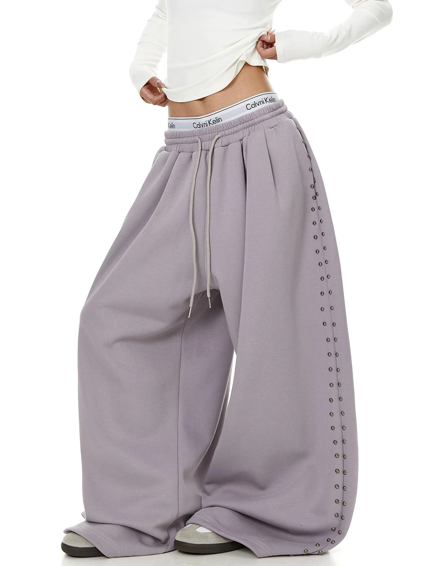 Loose Fit American Style Embroidered Sport Pants Wide Leg Jazz Dance Women's Casual Trousers Comfortable Breathable Cotton