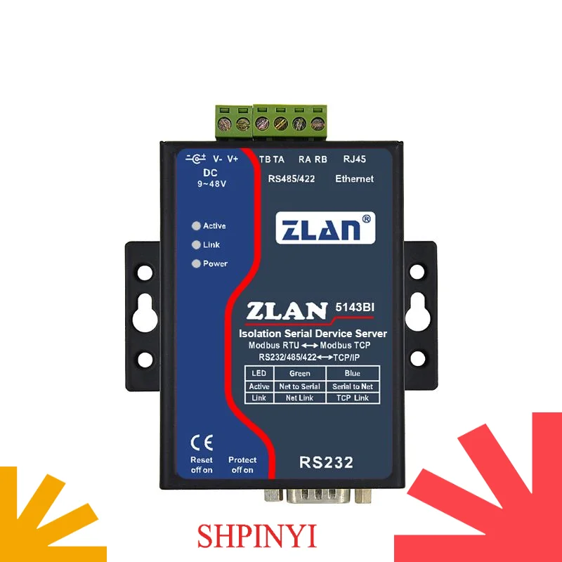 Convertitore da RS232 RS422 da RS485 a Ethernet Dispositivo IOT Modbus RTU a TCP ZLAN5143BI