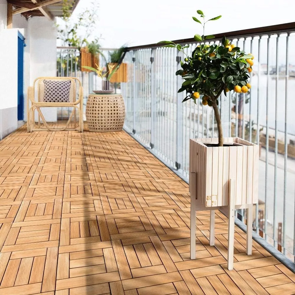 

27PCS Natural Wood Deck Tiles Interlocking Patio Deck Tiles Solid Wood and Plastic Indoor&Outdoor 12 x 12in