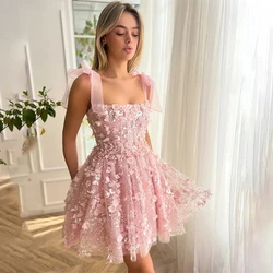 3D Flower Mini Homecoming Dress Prom Dresses Bohemian Spaghetti Straps Sequins Cocktail Party Gown Vestidos de Graduación