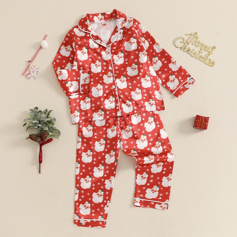 Weihnachts-Pyjama-Set für Kinder, Mädchen und Jungen, Herbst-Winter, Weihnachtsmann-Aufdruck, Hemden, Oberteile und lange Hosen, 2-teilig, Loungewear, Nachtwäsche für 3–7 Jahre