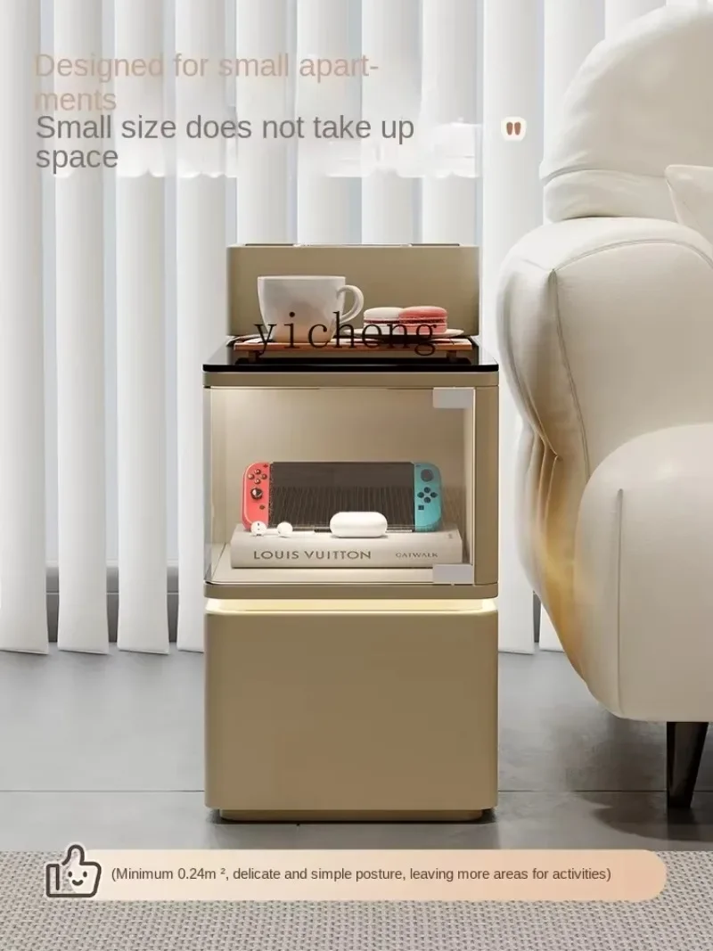 Sofa Side Living Room Solid Wood Coffee Table Side Cabinet Floor Lamp Integrated Movable Trolley