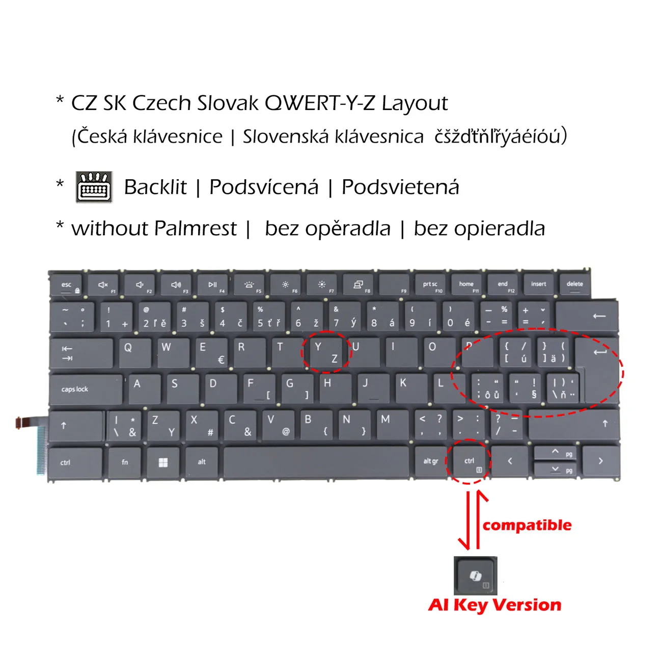 Backlit Laptop Keyboard Compatible with Dell Inspiron 5445 5440 5441 7440 7445 7640 14 plus 7440 7441 16 plus 7640 Czech Slovak