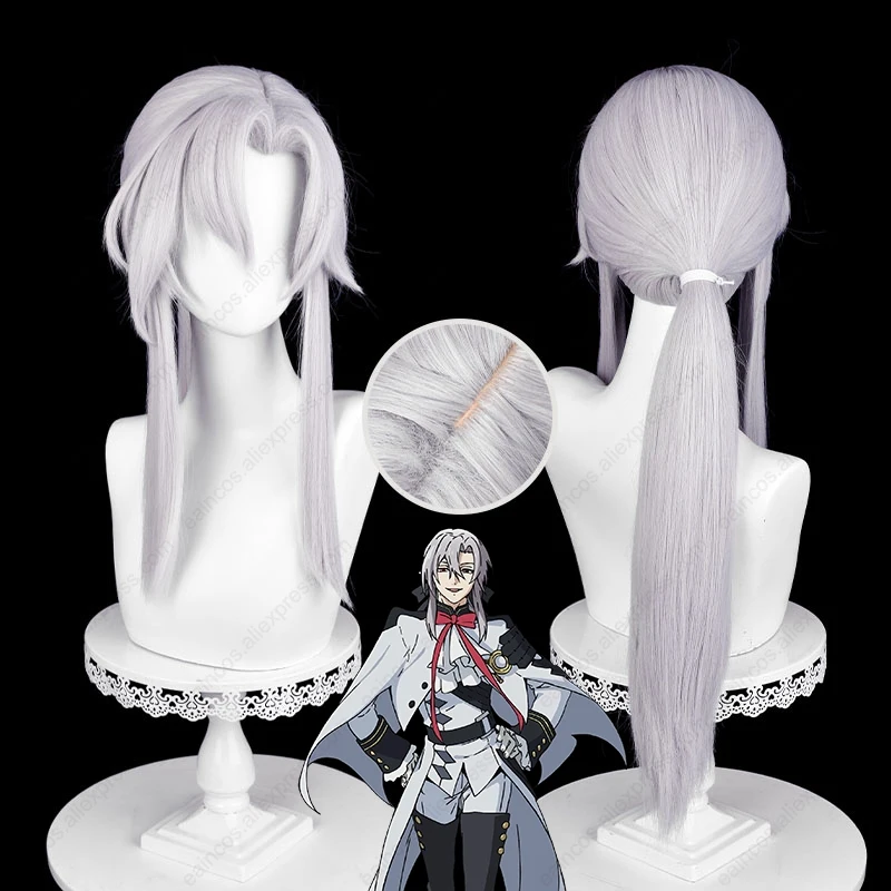 Ferid Bathory Cosplay Pruik 75Cm Lang Zilver Wit Pruiken Hittebestendig Synthetisch Haar Halloween Feest