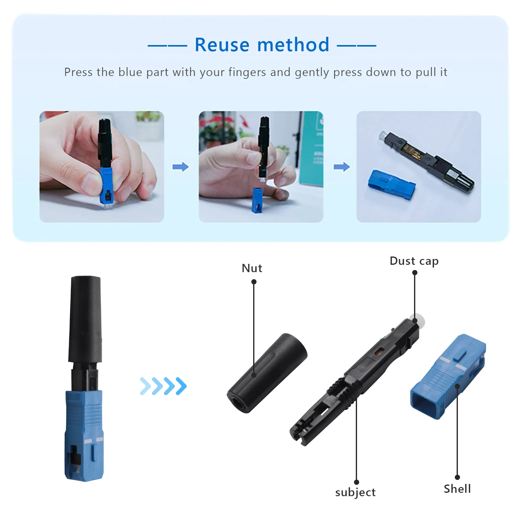 50 Pcs Embedded Sc Upc Fiber Optic Fast Connector Ftth Single-Mode Fiber Optic Sc Quick Connector Sc Adapter Field Assembly