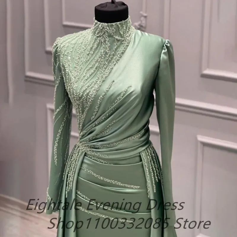 Customized High Neck Long Sleeves Arabic Evening Dress Mermaid Prom Dress Women Formal Party Gown Robes De Soirée