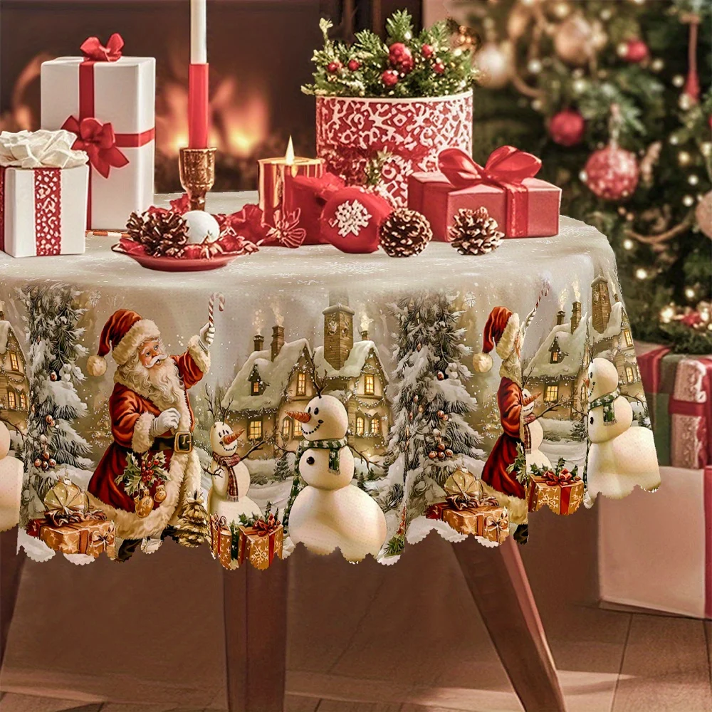 Christmas and spring tablecloths, white and brown decorations, Christmas trees and wreaths, European style