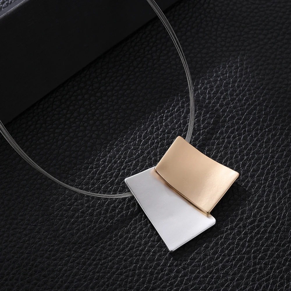 Gold Color Silver Color Square Neck Chokers for Women Korean Fashion Geometric Statement Metal Pendants Goth Jewelry Accessories