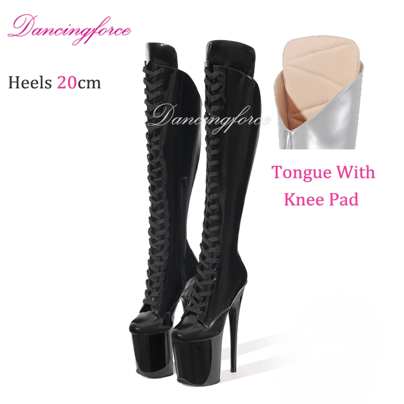 مثير الركبة الوسادة 20 سنتيمتر/8 بوصة القطب الرقص الركبة الأحذية لامعة الوثن متجرد عالية الكعب منصات أحذية النساء #4