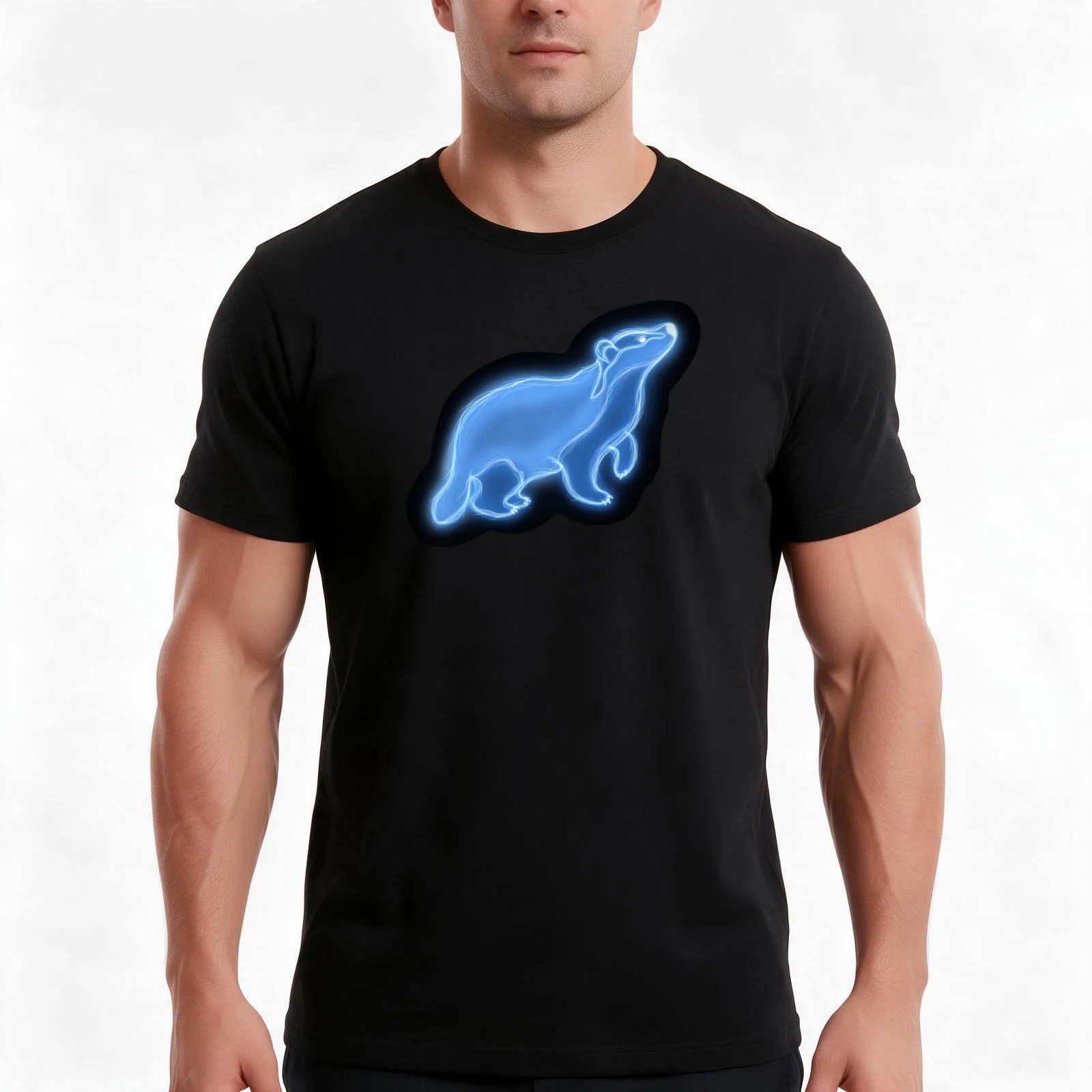 Glowing Magic Badger T-Shirt, Summer Casual Cotton Tee, Oversized Streetwear Tops, Vintage Graphic Print, Loose Fit Short Sleeve