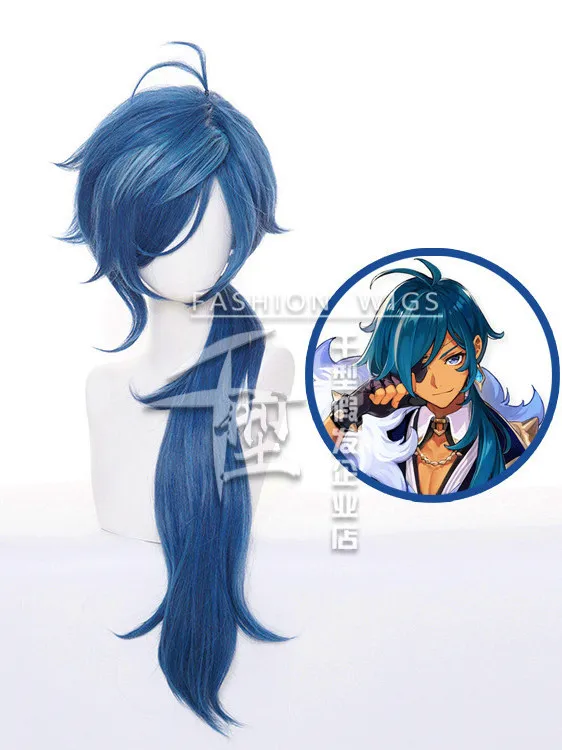 

Anime Wigs Genshin Impact Kaeya Cosplay Men 80cm Long Ink-blue Wig Cosplay Costume Heat Resistant Synthetic Hair Peluca