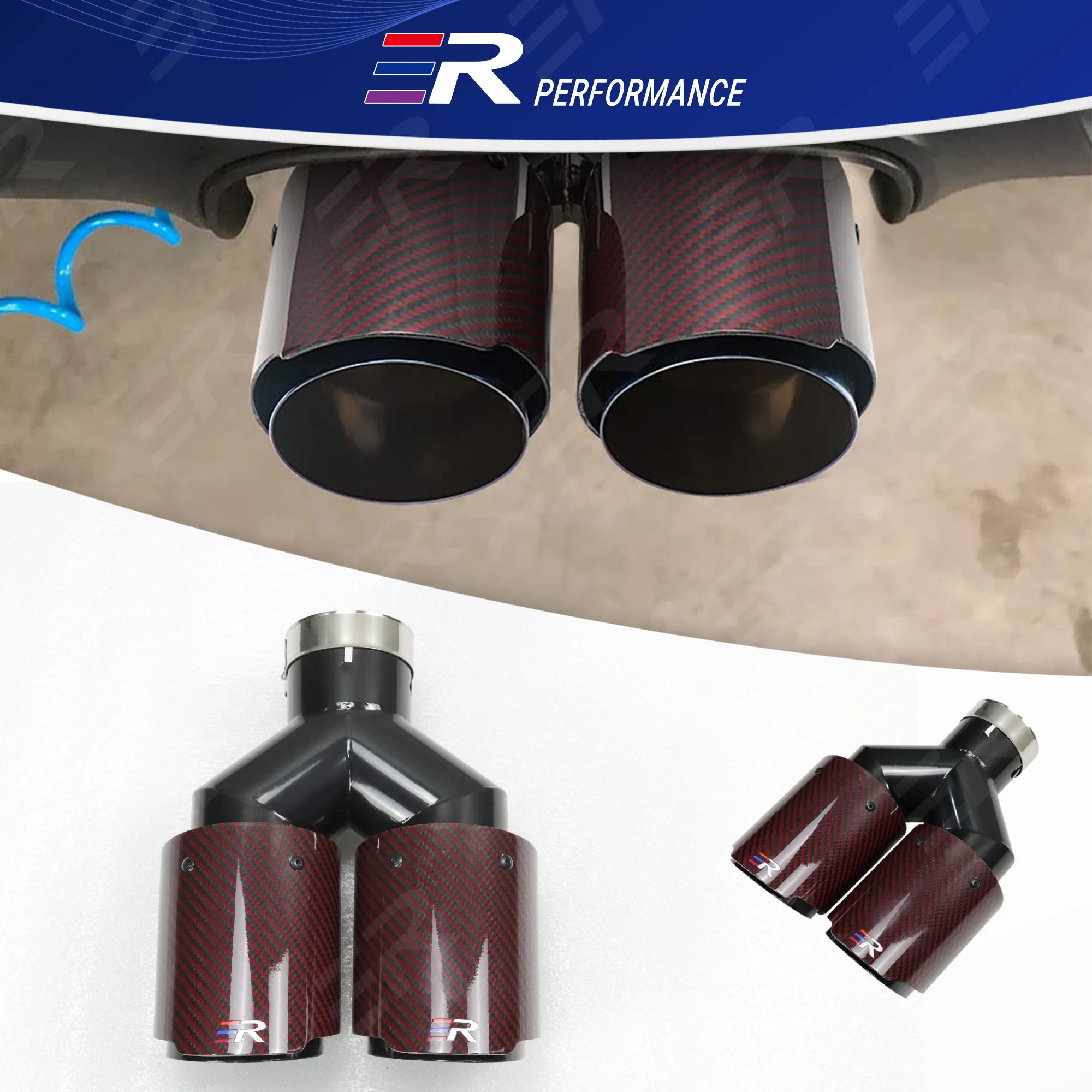 ER Exhaust Tips Upgrade Red Carbon Fiber  Car accessories Double Outlet Muffler pipe for Tailpipe nozzles Modify