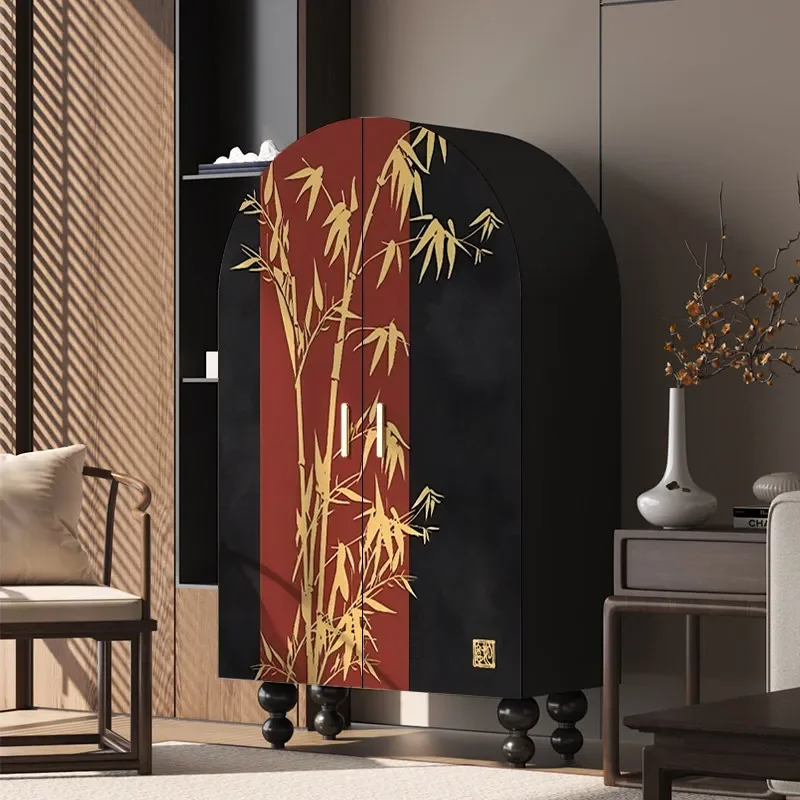French high-end bamboo solid wood independent wardrobe bedroom storage decorative cabinet free installation custom wardrobe
