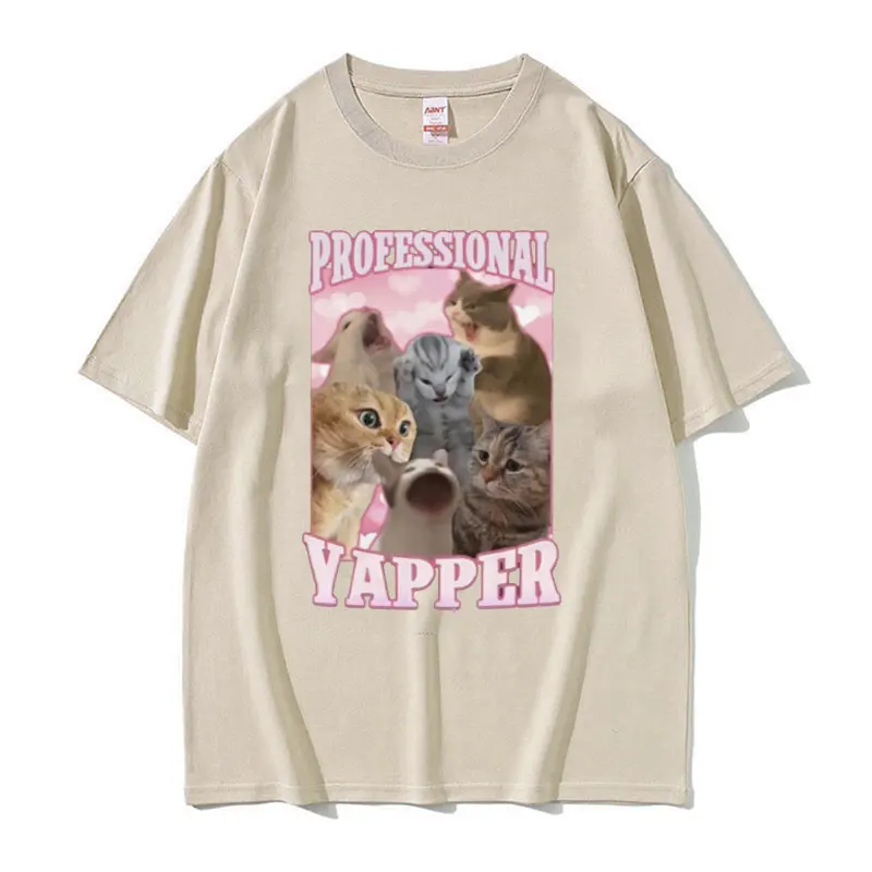 2025 Professional Yapper Funny Tshirt Cute Kawaii Screaming Cat Meme Graphic T-shirt Men Women Short Sleeve T Shirt Tops Summer