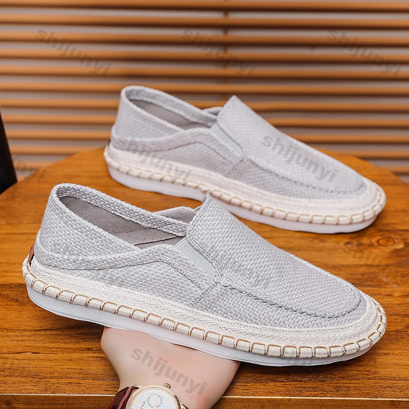2026 New Men's Lightweight Linen Casual Shoes Breathable Mesh Comfort Slip on Loafers Trendy Concise Soft Sole Flat Shoes