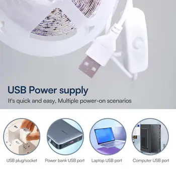 白色LED燈帶,16.4英尺(約5公尺),5V,USB供電,柔性SMD2835燈帶,適用於臥室、電視背光、廚房、鏡子裝飾等。 6 最佳銷售 白光 - №5