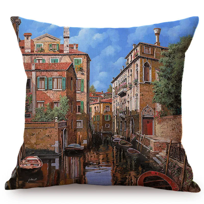 Beautiful Rural Landscape Happy Cottage Childhood Memory Oil Painting Sofa Decorative Pillow Case Car Cushion Cover cojines