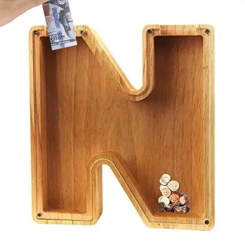 Savings Bank For Adults Large Wooden Letter Coin Bank DIY Clear Money Bank Transparent Saving Money Box Christmas Birthday Gift