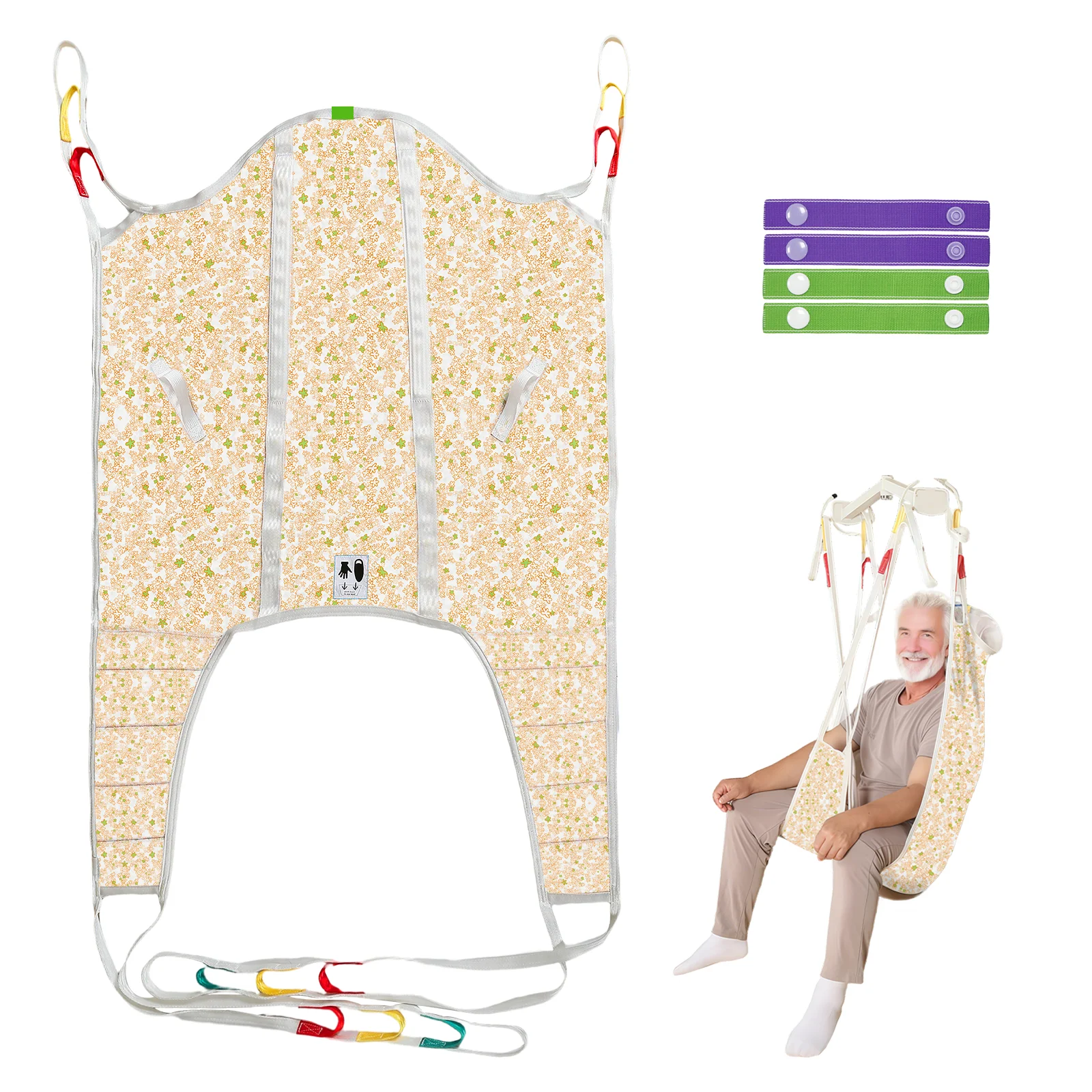 Ehucon High Back Divided Leg Patient Lift Sling, Comfortable Transfer Sling and Safe Transfer Aid for Patients(230kg/500lbs)