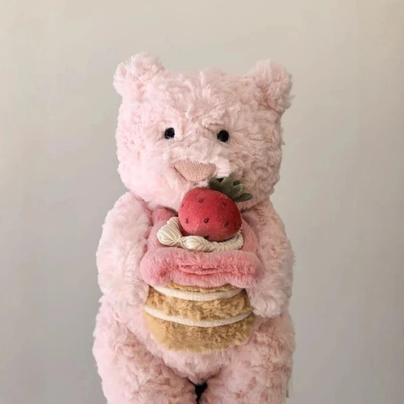 

Cute Pink Strawberry Cake Bear Plush Toy Soft Stuffed Animal Doll High Quality Gift for Kids and Adults Birthday Decoration
