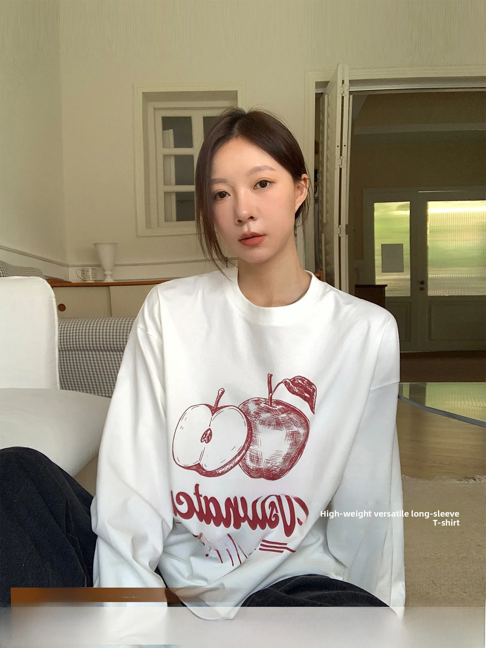 

Casual round Ne Long Sve T-irt Women's Pattern Letter Print Loose Fit Spring Autumn Inner Wear Top VS What