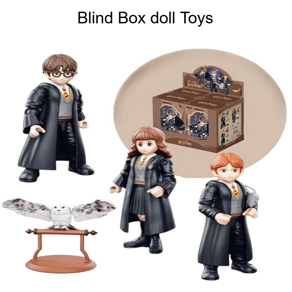 1/4 pçs harry potter caixa cega figura brinquedos filme hermione ron hedwig montado figuras coleção q versão modelo ornamentos presentes