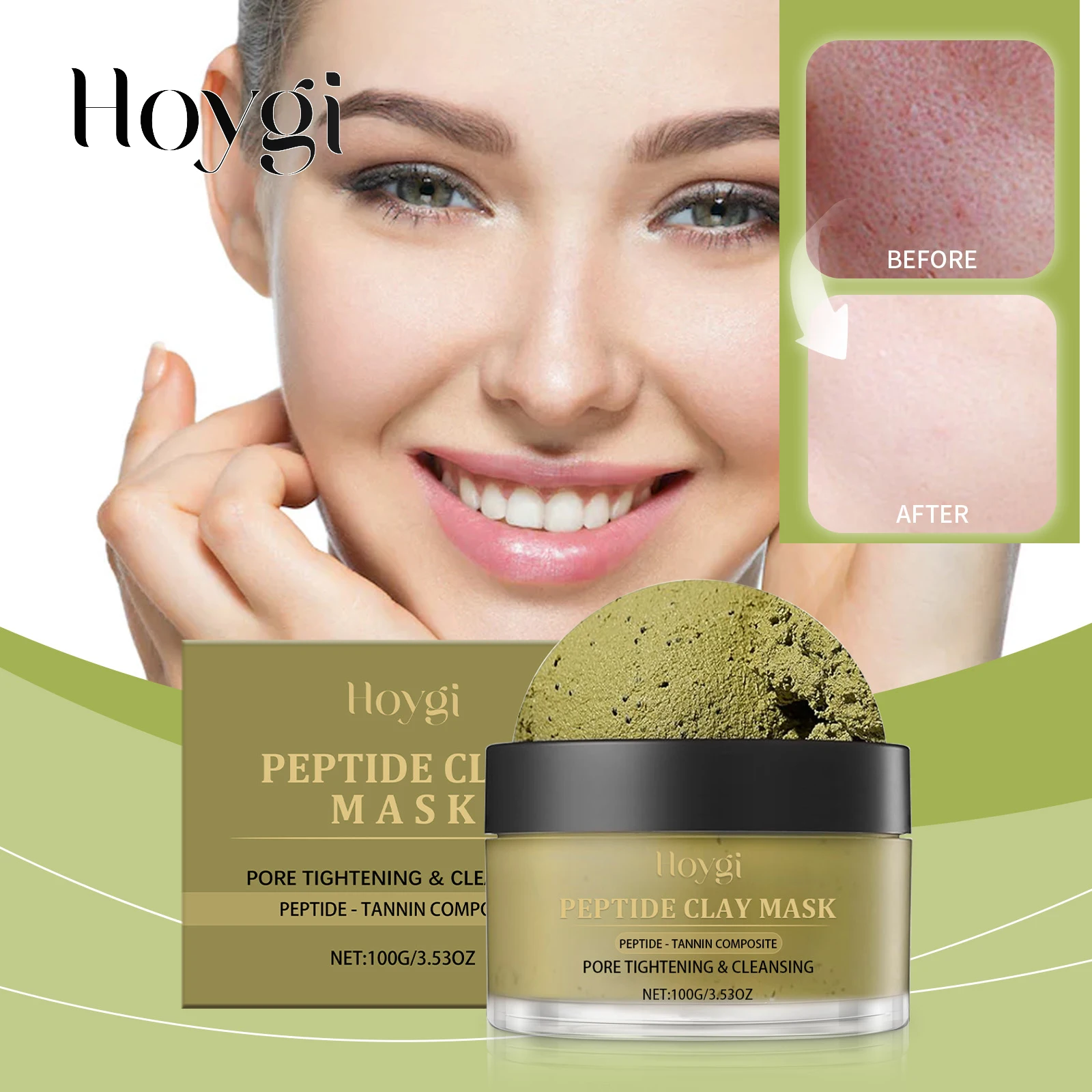 

HOYGI 100g Pore Refining Clay Mask Kaolin Tea Extract Deep Cleansing Control Facial Treatment for Oily Skin Non Drying Formula
