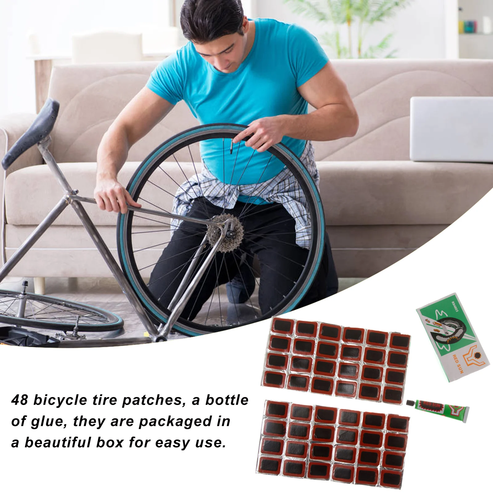 Radial Tire Repair Patches 48 PCS Vulcanizing Patches & 1 Rubber Glue Strong Adhesive Patches For Bicycle Inner Tube Repair