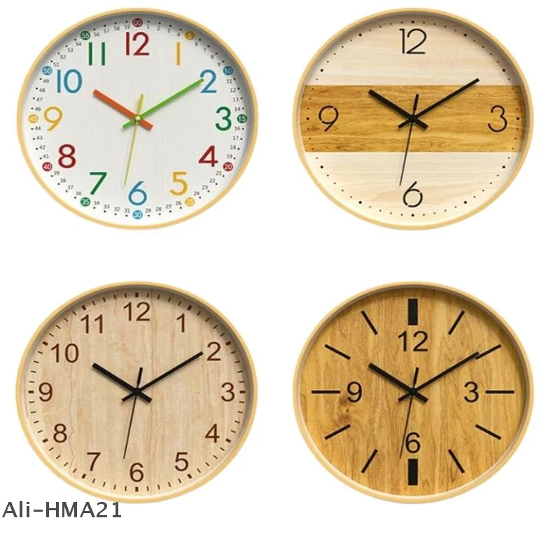 【H】Reloj de pared silencioso para niños de 12 pulgadas, reloj de cuarzo con diseño de bambú sin tictac para decoración de dormitorio infantil