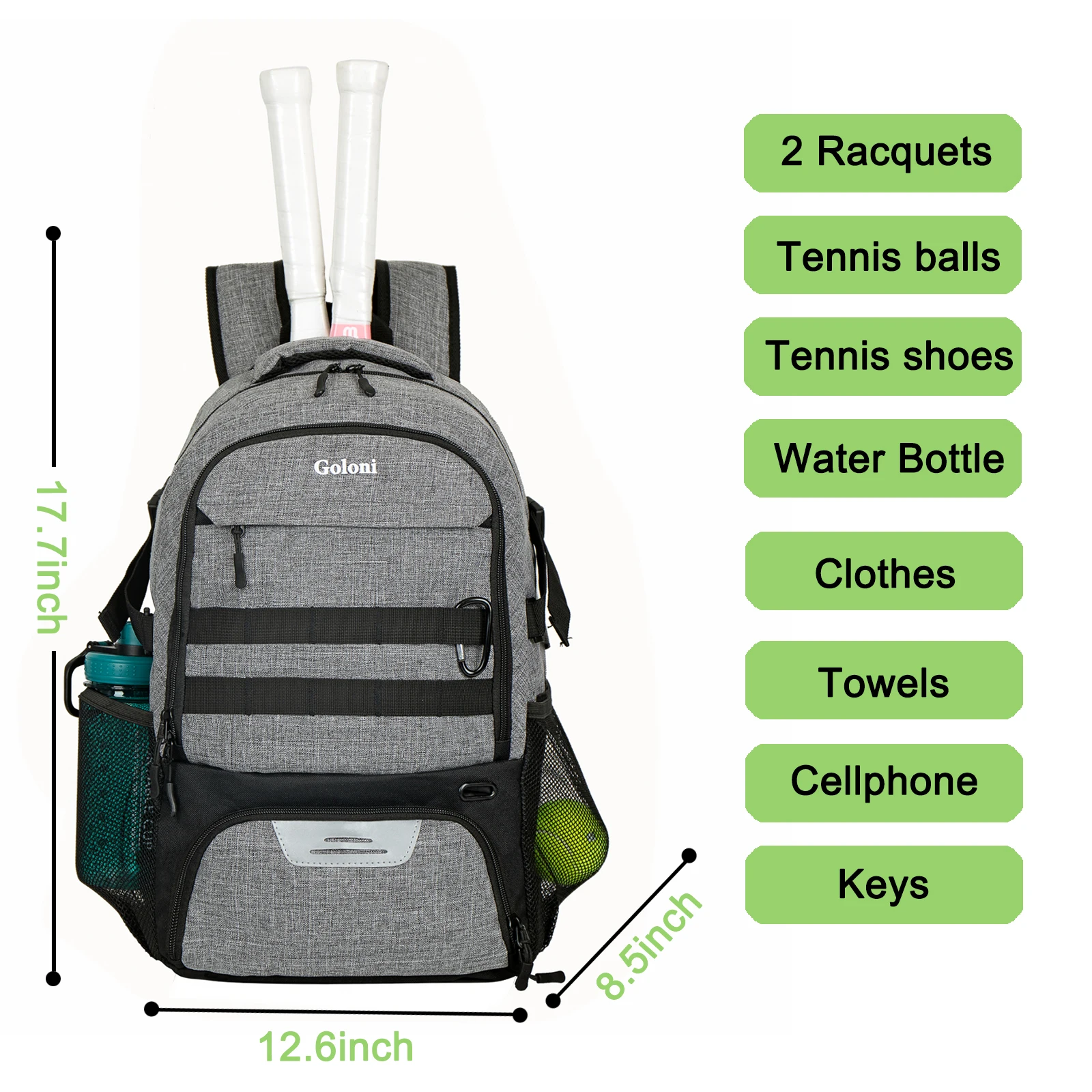 Tennisrugzak 2 Rackets Met Geventileerd Schoenenvak Dat Schoenen Kan Vasthouden Tot Maat 11-12