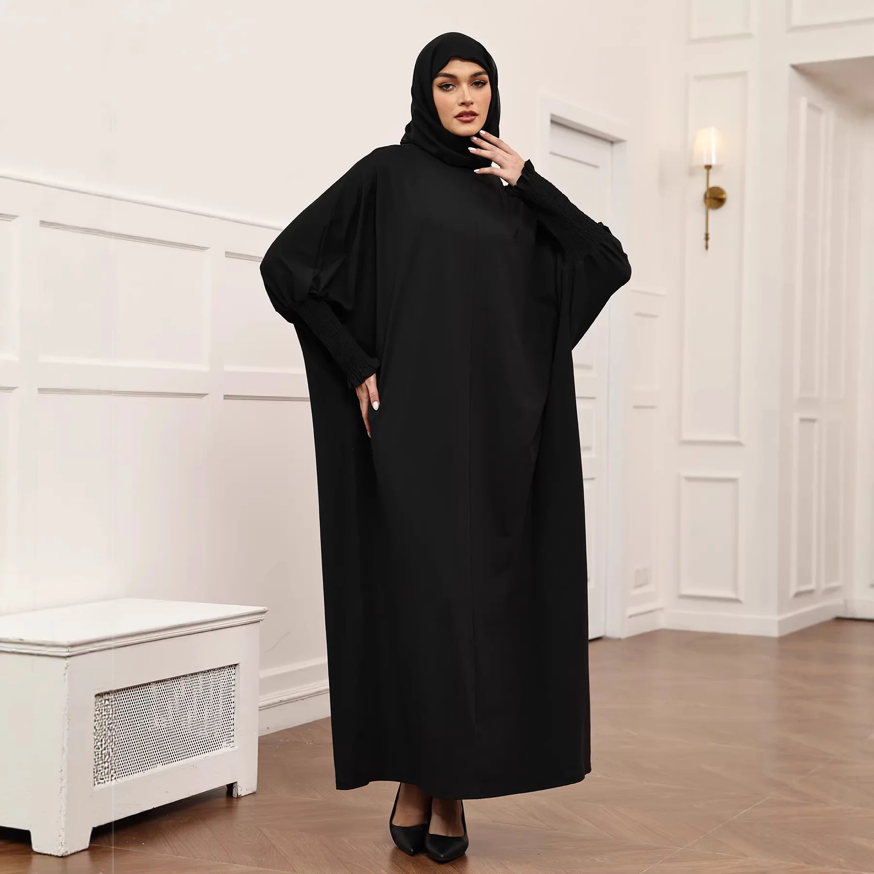 

Arabic Black Robe Women Muslim Hijab Dress Dubai Abaya Turkey Kaftan Ramadan Loose Batwing Sleeve Caftan Femme Jalabiya Vestidos