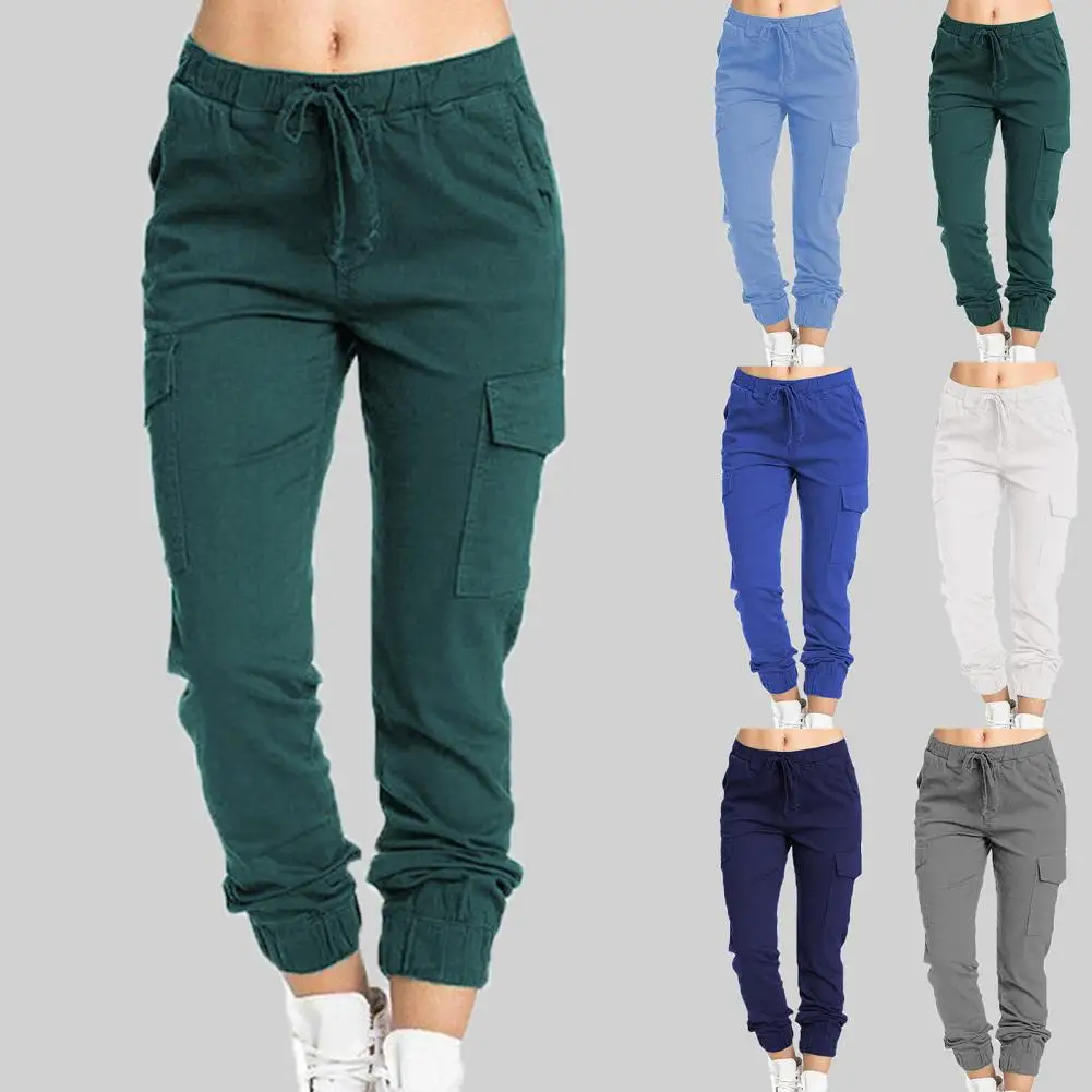 

Women New Harem Pants Solid Color Casual Elastic Waist Safari Style Pants Fashion Streetwear Sports Trousers Pockets Work Pant