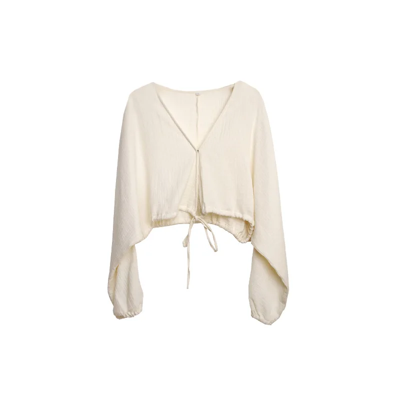 Set da due pezzi Completi da donna Mussola 100% garza di cotone Manica lunga Scollo a V Top Pantaloncini a vita alta Abito casual ampio e confortevole