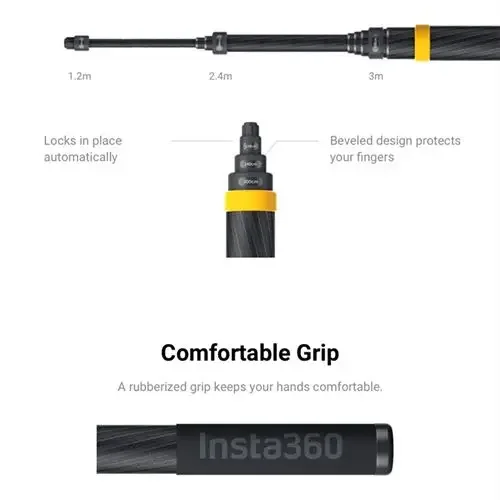 Insta360 New 3m Ultra-long Extended Edition Carbon Fiber Selfie Stick For Insta 360 ONE X2 /ONE R/ONE X view 3