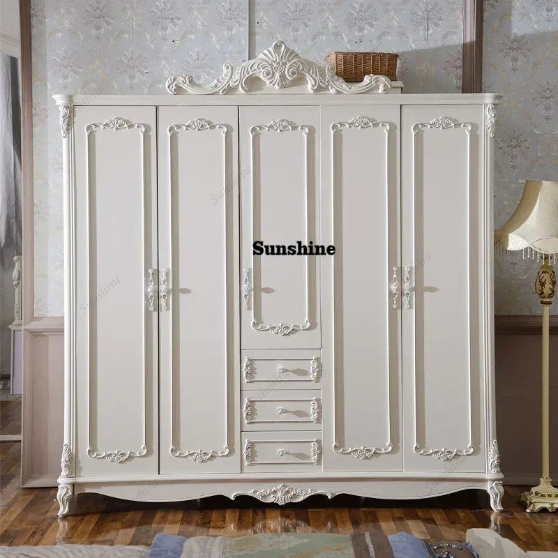 Armario de Estilo Nórdico con Manijas, Armario Grande Antiguo para Dormitorio de Niñas, Estante de Almacenamiento, Armario de Ropa Blanco, Muebles FT