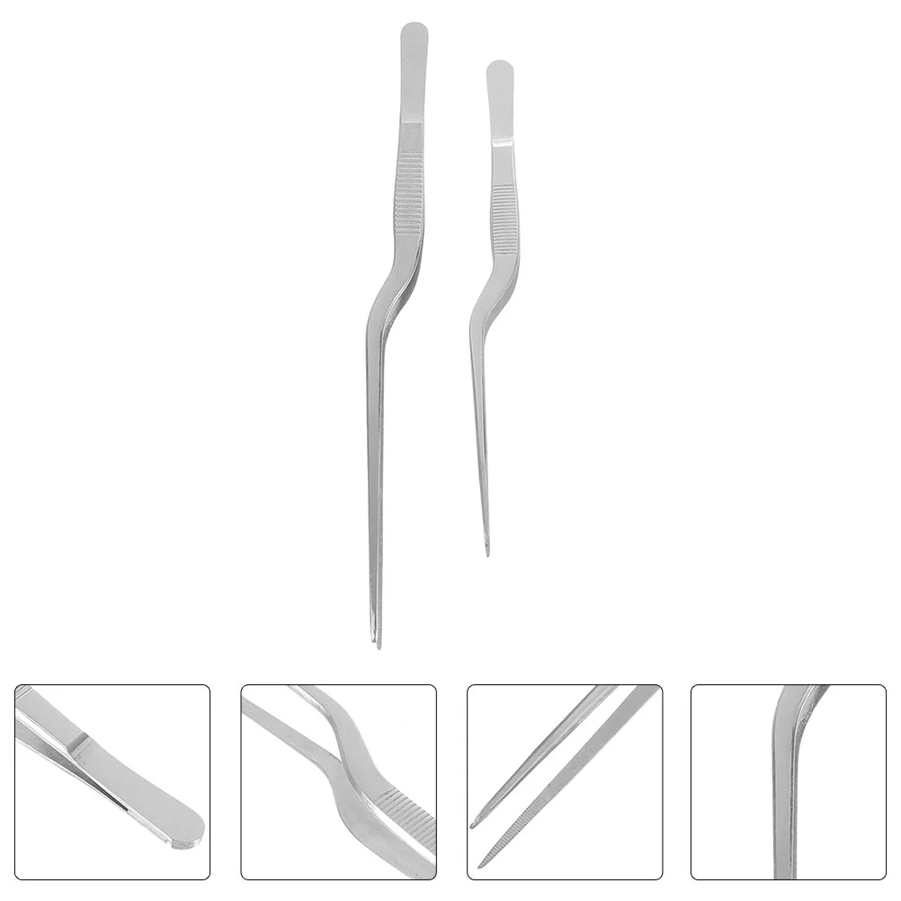 

2 Pcs Eyelash Stainless Steel Tweezers Plating Multifunctional Food Clips Fish Bone Removing