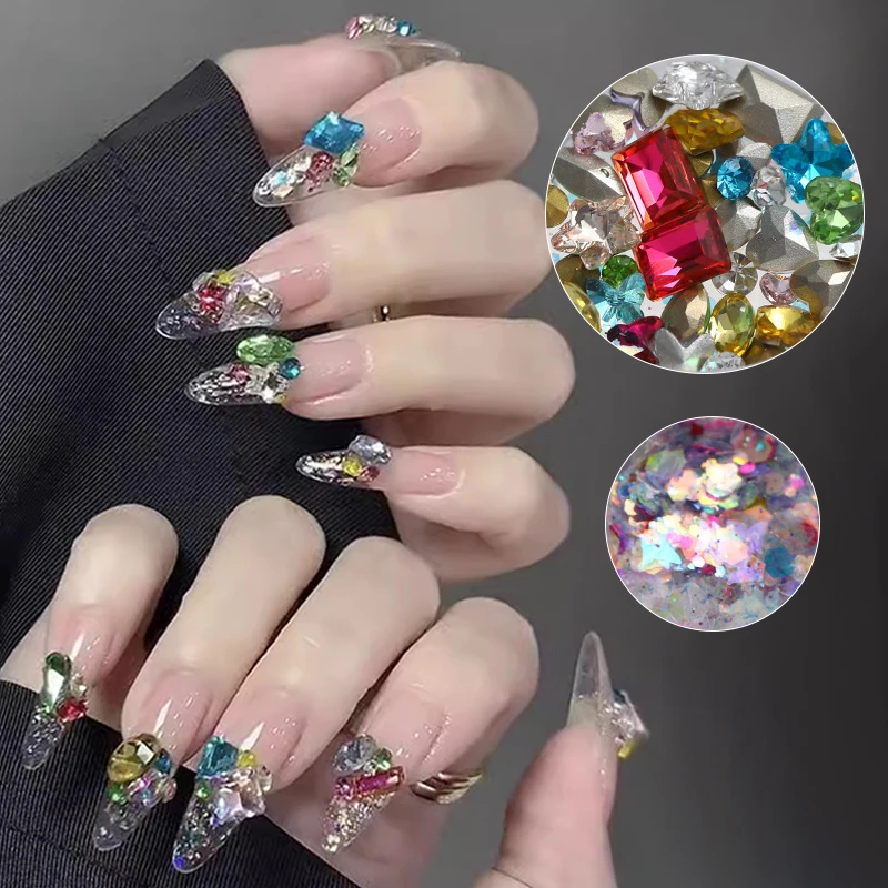 2box Ice Transparent Candy Colorful Nail Rhinestones Irregular Decoration Mixed Shiny Sequin Accessories Nail Stones Decors