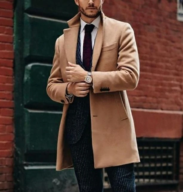 Winter Men Coat Fashion Mens Khaki Baggy Long Trench Coat, Classic Autumn and Winter Long Jacket, Men Casual Coat