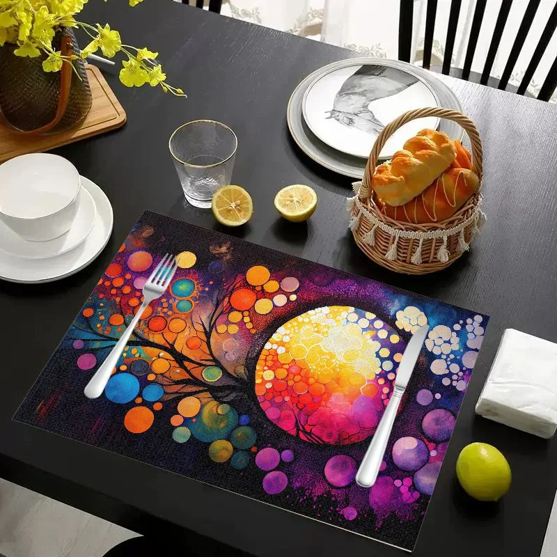VIKAMA Abstract Color Bubble Tree Placemats Heat Resistant Dining Table Mat Modern Art Decor Kitchen Washable Table Placemat