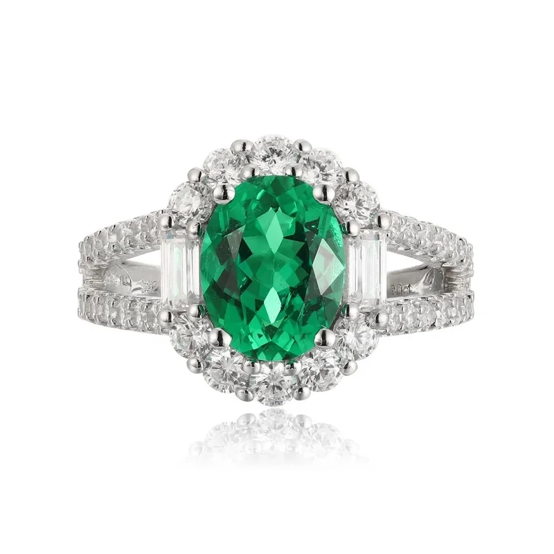 New Trendy Luxury Vintage Rhodium Plated Lab Grown Emerald Rings for Women Sterling Silver 925 Fashion Anniversary Gift Custom