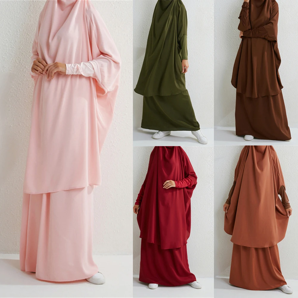 

Long Khimar Abaya Women Muslim Eid Hooded Maxi Dress Sets 2 Piece Prayer Garment Islamic Arab Robe Ramadan Burqa Clothing Caftan