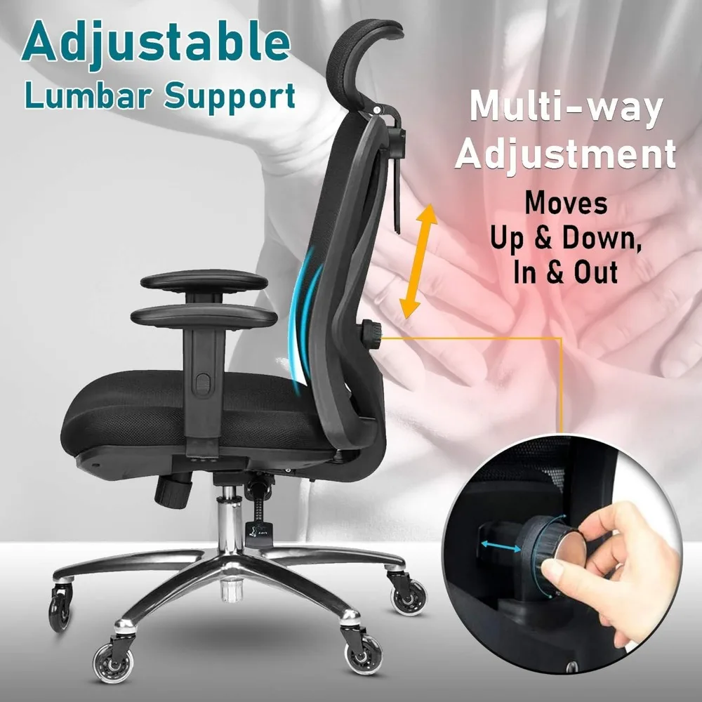 Duramont Ergonomic Office Chair - Adjustable Desk  with Lumbar Support and Rollerblade Wheels High Back Chairs with Breathable