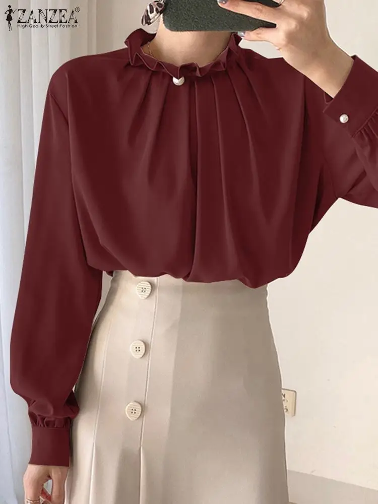 ZANZEA-بلوزة بأكمام طويلة للنساء ، ملابس علوية متينة أنيقة ، قميص عمل OL غير رسمي ، قميص للحفلات ، عطلة ، حجم كبير ، موضة #1