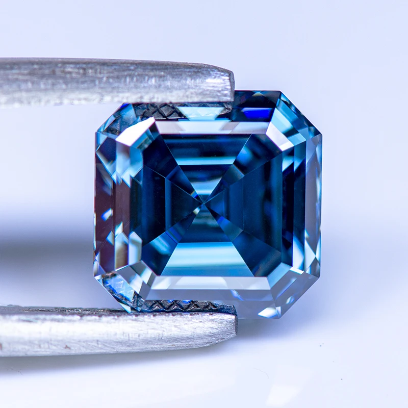 Moissanite Stone Primary Color Royal Blue Asscher Cut Lab Grown Diamond for DIY Jewelry Making Materials with GRA Certificate