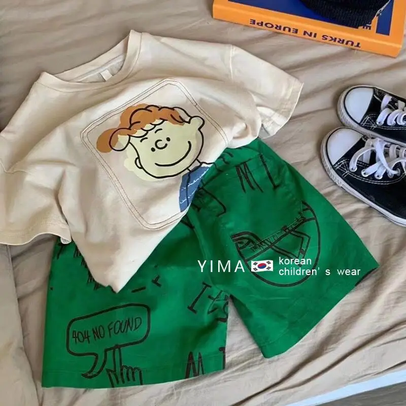 

Boys Cartoon Casual Suit Summer T-shirt Shorts Set Children's Cartoon Print Clothes Boy Baby Clothes Casual Set