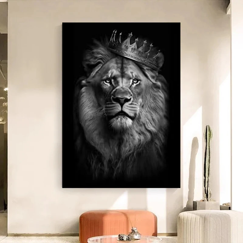 Animal King Lion with Crown Poster Gold Pop Art Graffiti Prints Canvas Painting Wall Art Picture for Living Room Home Decoration