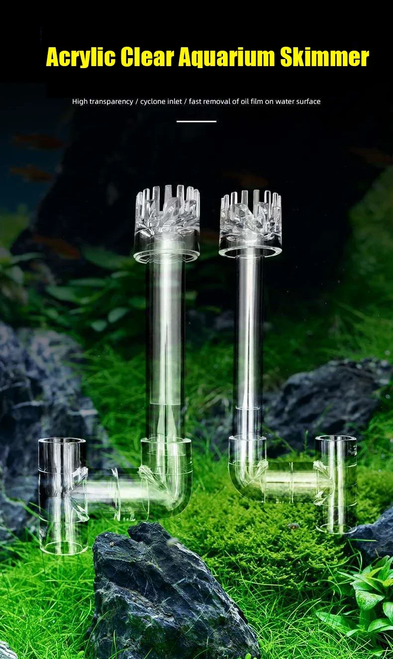 DIY Acrylic Aquarium Skimmer Lily Pipe Spin Surface Inflow Outflow Water Plant Tank Filter Cleaning Fish Tank Accessories