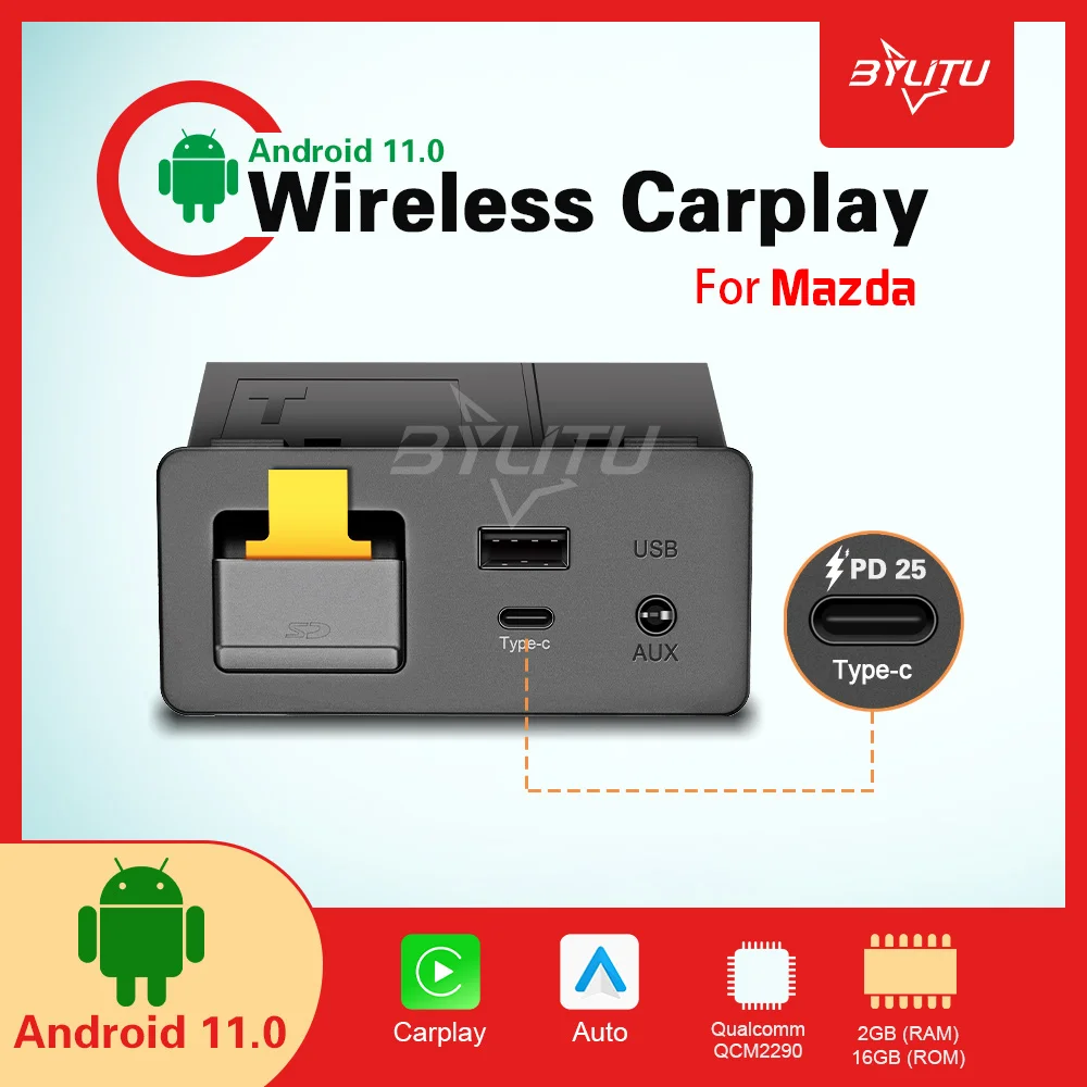 New Type-c 25W Fast Charging Wireless Carplay And Wireless Android Auto Are Suitable For Mazda 2 3 6 CX30 CX5 CX8 CX9 MX5