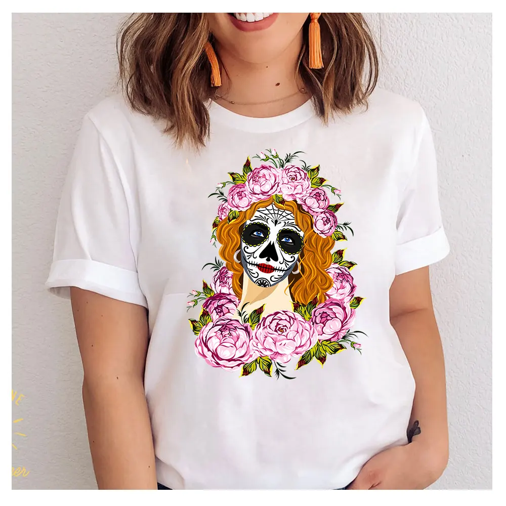 Beautiful Pink Sugar Skull Girl Heat Transfer Patches For Clothing Sticker Floral Press Printing Heat Transfer Diy Appliques New